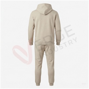 Ensemble de survêtement beige à capuche pour homme, manches longues, couleur unie, coupe décontractée, vêtement d'automne respirant 100% coton - Product Image 2