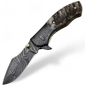 Handcrafted Damascus Steel Folding Utility Pocket <b>Knife</b> Natural Ram Horn Handle Damascus Bolster <b>Craft</b> Tool - Product Image 2
