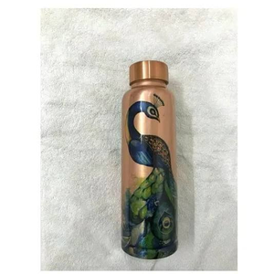 ALTAMASH CRAFT Floral Design Copper Water Bottle 1000ml <b>Portable</b> Travel Drinkware Black White Pattern Lid Included Gift - Product Image 4