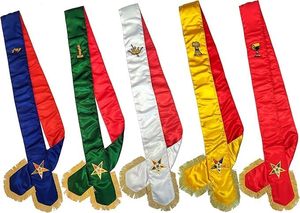 Masonic OES Sashes Set (5 Pcs) Eastern Star Emblem Machine Embroidered – <b>Red</b> Satin Lining - Product Image 4