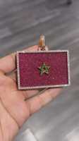 Pendentif drapeau marocain en moissanite or rose de luxe, taille brillant ronde, entièrement serti, avec breloque étoile ethnique, unisexe