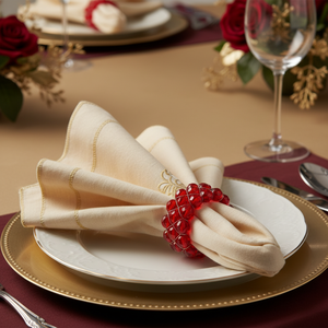 Red Crystal Beaded Napkin <b>Rings</b> Set | Luxury Faceted Acrylic Napkin Holder |Wedding Party Table Decor Elegant Dining Accessories - Product Image 1