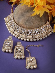Pendientes de aleación chapados en oro con cristales de imitación y perlas de imitación, estilo vintage para mujer, conjunto de joyería para fiesta de boda - Product Image 4