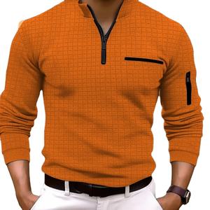 2025 nouveau printemps et automne vente rapide hommes à carreaux à carreaux col montant POLO bras fermeture éclair sport respirant Polo - Product Image 1