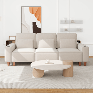 Sofá Moderno y Cómodo de 3 Plazas, Tapizado en Chenilla, Asientos Profundos, Portavasos de Acero Inoxidable, 3 Cojines Decorativos para Sala de Estar - Product Image 2