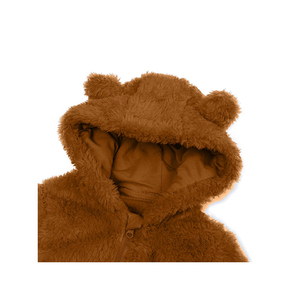 <b>Cute</b> <b>Bear</b> Hooded Romper For Infants Winter Faux Fur Soft One Piece With Applique Paws And Ears Unisex Full Sleeve - Product Image 4