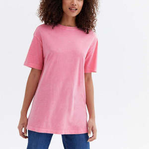 <b>Pink</b> Women's Regular Fit Short Sleeve O-Neck Knitted Casual T-Shirt Solid Color <b>Plain</b> Dyed Style 100% Cotton Front Breathable - Product Image 6