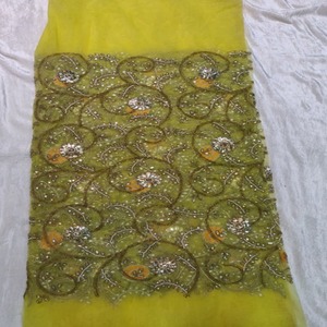 The Classic Ethnic Charm Luxurious Nigerian Wear Net <b>Lace</b> Fabric With Stone & Tube Beads Work On Floral Pattern For Party Wear - Product Image 1