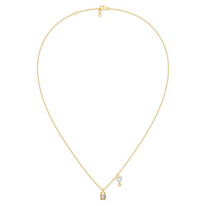 Collar con Colgante de Llave y Candado en Forma de Corazón con Diamantes, Diseño Moderno con Cadena Dorada - Product Image 2