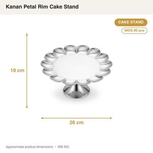 Support à gâteau artisanal en acier inoxydable SS304 de 26 cm, finition miroir, sans danger pour les aliments et bordure en forme de pétale Kanan, pour la décoration de la maison, les tables d'hôtel, les mariages et comme cadeau. - Product Image 4