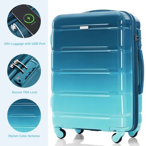 Juego de Maletas Azules de 20 Pulgadas, 3 Piezas, con Puerto USB, Certificación de Aerolínea, Carcasa Rígida de ABS+PC, Ruedas Giratorias - Product Image 2
