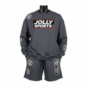 Conjunto de Sudadera y Pantalones Cortos de Felpa para Mujer, 320 GSM, Algodón, Color Gris, con Estampado en Relieve y Logotipo Personalizado - Product Image 6