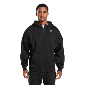 Sweat-shirt à capuche zippé noir surdimensionné pour homme, en molleton épais, coupe décontractée, style streetwear - Product Image 1