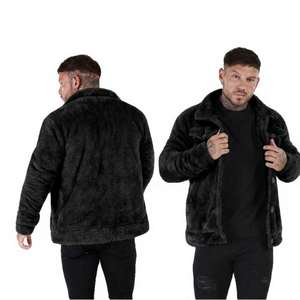 Men's Faux Fur Fleece Jacket <b>Thick</b> Warm <b>Winter</b> <b>Coat</b> Turn-down Collar Regular Fit Casual Style Solid Color Button Closure - Product Image 5