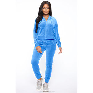 Conjunto de Chándal de Terciopelo con Cremallera y Logotipo Personalizado para Mujer, Sudadera con Capucha de Algodón y Pantalón de Chándal de Velour - Product Image 1