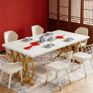 Tavolo da Pranzo Rettangolare in Stile Moderno con Piano in Marmo Artificiale Raffinato per Soggiorno e Cucina - Product Image 4