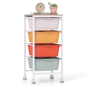 Carrello portaoggetti mobile a 4 cassetti Macaron con piano in legno MDF, organizer multiuso - Product Image 4