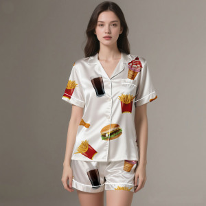 Ensemble de pyjamas pour femmes en satin de soie de haute qualité 2025, imprimé, vêtements de maison de luxe, été, printemps, respirant, 2 pièces - Product Image 2