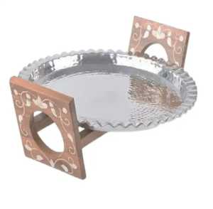Bandeja de Servir de Acero Inoxidable de Diseño Lujoso con Base de Madera, Moderna, Ecológica, Rectangular, Pulida, Apta para Lavavajillas - Product Image 1