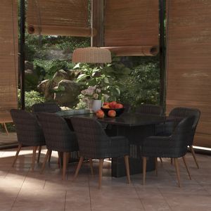 Conjunto de Comedor de Patio de 9 Piezas en Ratán Sintético Negro, Colección de Muebles Elegantes para Exteriores - Product Image 1