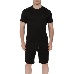 Conjuntos de pantalones cortos personalizados de verano para hombre, chándal con logotipo personalizado, ropa informal suelta de manga corta de dos piezas, conjunto de pantalones cortos negros Unisex - Product Image 1