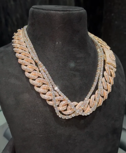 Collar de Diamantes con Cadena Cubana Chapada en Oro Sólido de Lujo, Diamantes Naturales de Corte Brillante Redondo, Unisex, para Fiestas - Product Image 5
