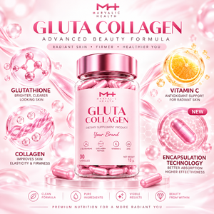 Complément Alimentaire Marvalic Health Gluta Collagen 30 Capsules Bouteille Rose Soins de Santé L-Glutathion Peptide Vitamine C Zinc - Product Image 4