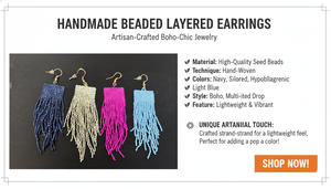 Pendientes Boho de Cuentas en Capas Hechos a Mano, Pendientes Colgantes de Múltiples Niveles, Joyería Étnica de Cuentas de Semillas, Conjunto Artesanal al por Mayor - Product Image 6