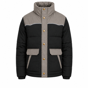 <b>Mens</b> Color Block Streetwear Thick Puffer <b>Jacket</b> Wholesale Polyester Padded Coat Reflective Piping Zipper Closure Winter Stand - Product Image 1