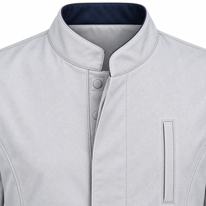 Doctor <b>Coat</b> Pale <b>Grey</b> <b>Stand</b> Collar Medical Lab <b>Coat</b> OEM Custom Wholesale Unisex Healthcare Workwear Uniform with Navy Cuff Tabs - Product Image 6
