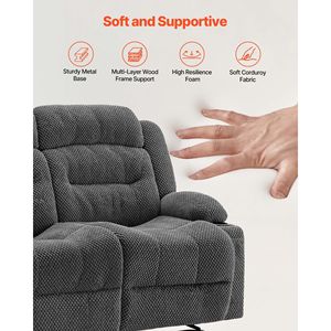 Soft Corduroy Loveseat Recliner Sofa with Manual Reclining <b>Heating</b> Massage <b>USB</b> Ports Cup Holder Product Category Recliners - Product Image 5