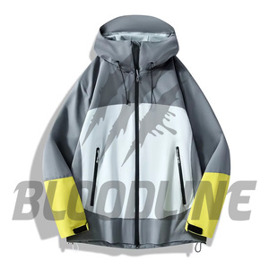 Chaqueta Cortavientos Blanca de Manga Larga para Hombre con Estampado de Rayos Grises para Todas las Temporadas - Product Image 3