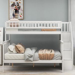 Letto a Castello Bianco con Scala e Contenitore, Dimensioni Twin Over Full, per Bambini - Product Image 2