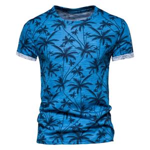 Camiseta de Algodón con Cuello Redondo Estilo Hawaiano para Hombre, Talla Grande, Camiseta Informal de Playa para Verano con Estampado de Palmeras Tropicales - Product Image 1