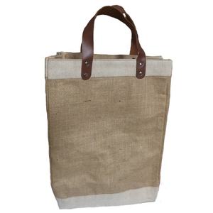 Sac en jute imprimé Sac en jute éco-luxe à la mode avec poignées en cuir Sac fourre-tout en jute Sac d'épicerie avec poignée en cuir - Product Image 4