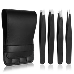 Pince à épiler RMI noire avec revêtement en poudre, en acier inoxydable, pointe argentée mate et 4 pinces à épiler à pointes différentes / Étui magnétique noir - Product Image 1