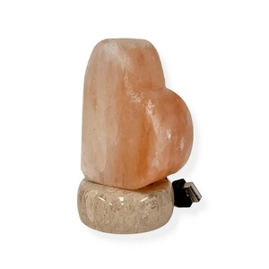 Natural Pink Himalayan <b>Crystal</b> Salt Heart Lamp Handmade Wooden Base Air Cleaning Light - Product Image 2