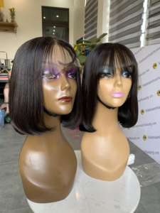 Perruque courte à coupe droite 10 pouces, extension de cheveux humains, cheveux lisses colorés, cheveux lisses et soyeux - Product Image 5