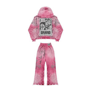 Conjunto de Dos Piezas Personalizado de Invierno para Hombre, Estilo Urbano Vintage, Sudadera con Capucha y Pantalones Deportivos con Pedrería y Estampado, Ecológico - Product Image 2