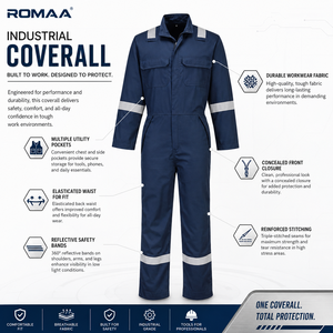 Navy Blue Silver Reflective Industrial <b>Work</b> Coverall Heavy Duty Mechanic Overall with Utility Pockets and Concealed Front Zip - Product Image 3