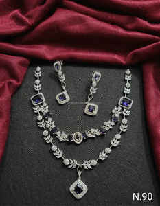 Diamant américain Délicat Feuille & Fleur Designs Argent Plaqué Double Couche Clouté Collier Ensemble Avec Boucles D'oreilles Bijoux Ensemble Femmes - Product Image 2