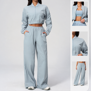 Nouvel ensemble de yoga 2 pièces pour femme, avec logo personnalisable sur le devant, haut court anti-UV et pantalon de sport à séchage rapide pour activités de plein air - Product Image 6