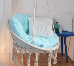 Hanging Chair + Soft Fluffy Pillow + fixing of a swing | <b>Macrame</b> Boho swing & Shaggy cushion | Indoor Swing Hammock Chair - Product Image 2