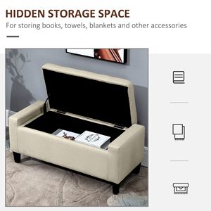 Linen Tufted Storage Ottoman Bench Beige Cube <b>Stool</b> with Lift Top for Spacious Living Room Entryway <b>Bedroom</b> Decor - Product Image 4