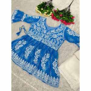 DISEÑADOR GEORGETTE BORDADO IMPRESO DIGITAL TRABAJO KURTI CON PALAZZO SKY - Product Image 3