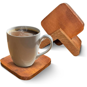 Sous-verres carrés en bois |   Sous-verres en bois massif faits à la main |   Durable et écologique |   100 mm de diamètre |   Cadeau pour les couples Décoration d'intérieur - Product Image 5