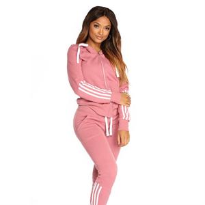 Conjunto de 2 piezas para mujer, rosa, antiarrugas, de forro polar, poliéster/nailon, manga larga, cierre con cordón, estampado de letras, joggers casuales con detalles laterales - Product Image 2