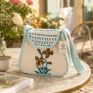 Luxury <b>Small</b> Quilted Cotton Hand Block Printed Floral Flap Bag Jaipur Sling <b>Purse</b> For Women And Girls - Product Image 5