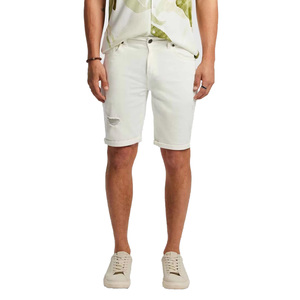 Pantalones Cortos Bermuda de Algodón Blancos para Hombre, Estilo Casual, Desgastados, con Botones, Cintura Media, Tejido de Algodón - Product Image 1