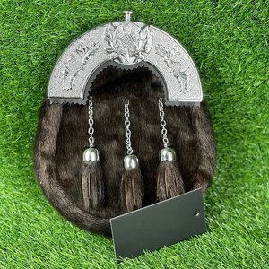 Rabbit Fur Full Dress Sporran with Highland Cow Cantle, 3 Tassels, and <b>Chain</b> <b>Belt</b> - Formal Sporran for Scottish Kilt Outfits - Product Image 1